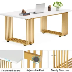 70.9" Modern Executive Desk, Gold and White Office Computer Desk Conference Table