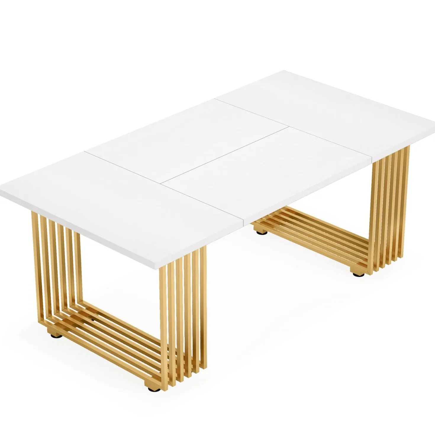 70.9" Modern Executive Desk, Gold and White Office Computer Desk Conference Table