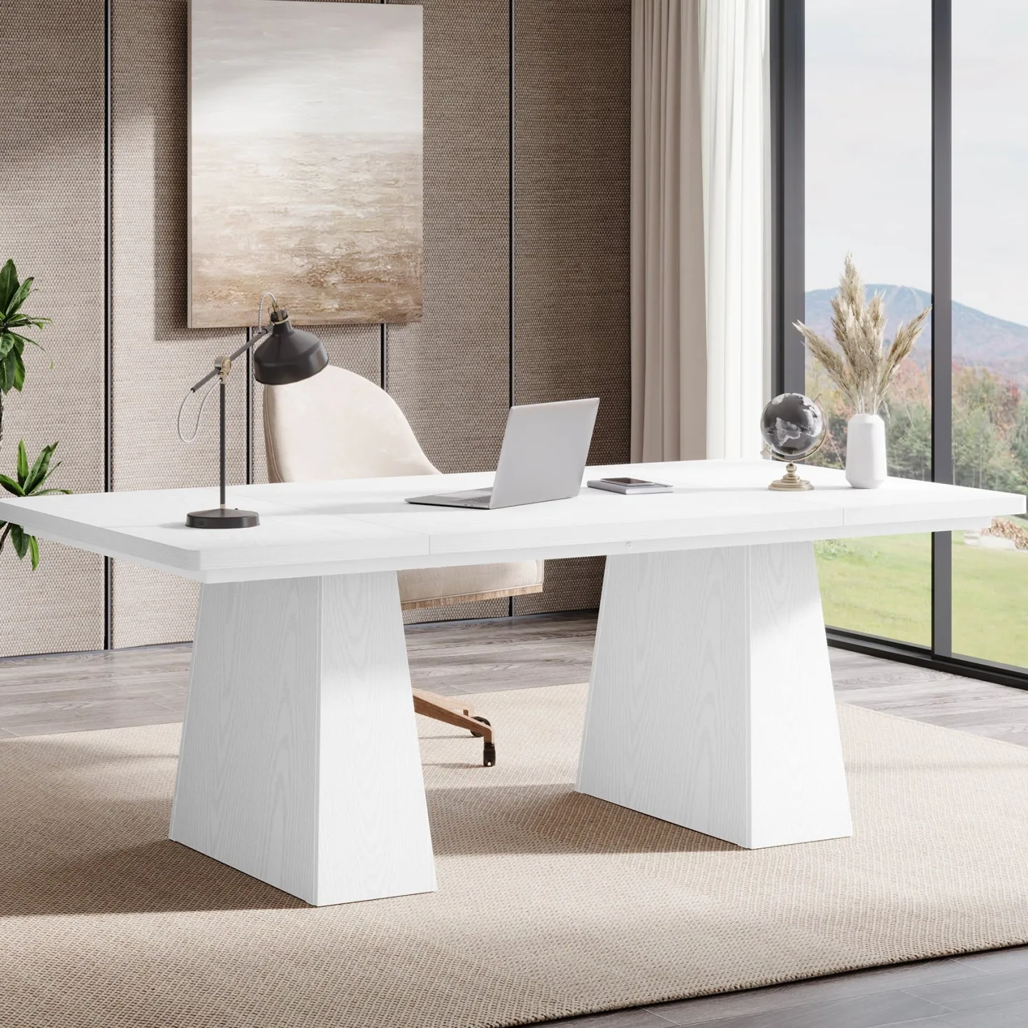 63" Modern Executive Desk, Large Office Computer Desk with Sturdy Double Pedestal