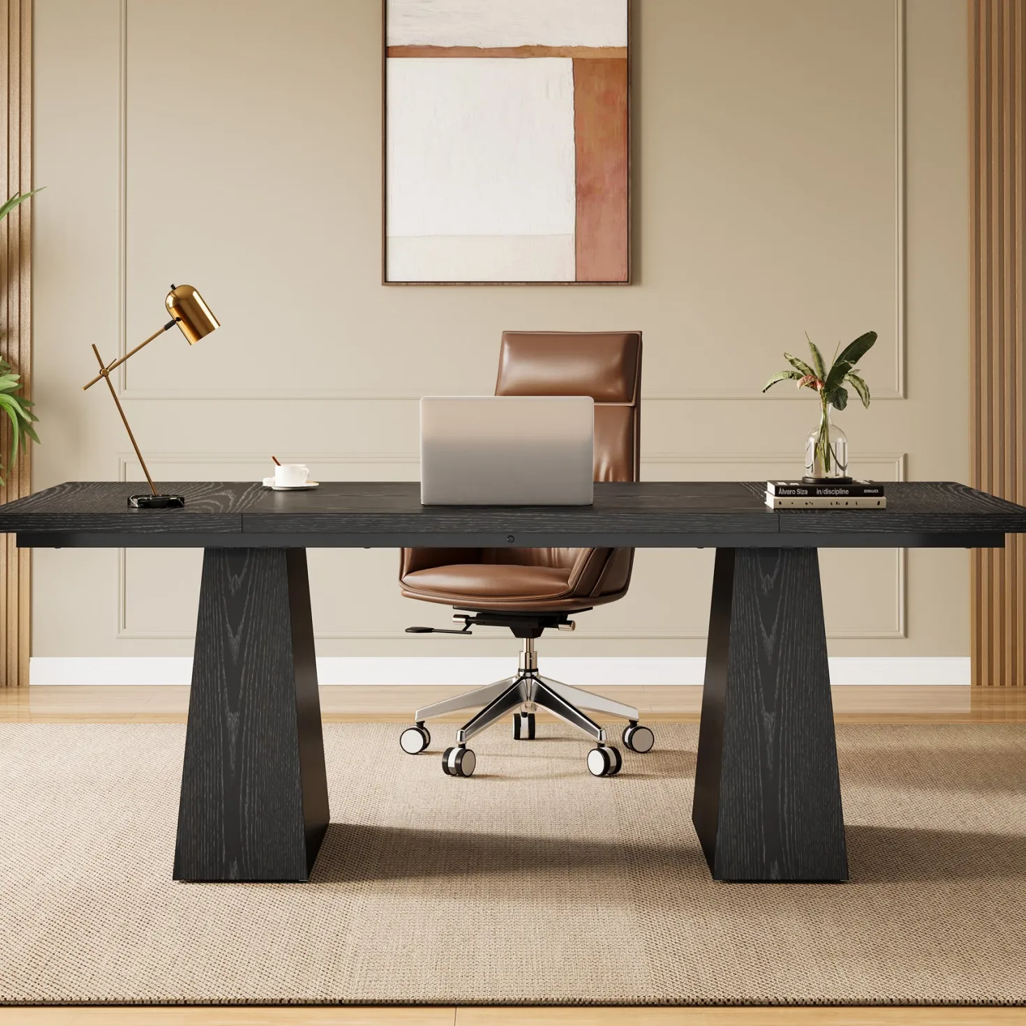 63" Modern Executive Desk, Large Office Computer Desk with Sturdy Double Pedestal