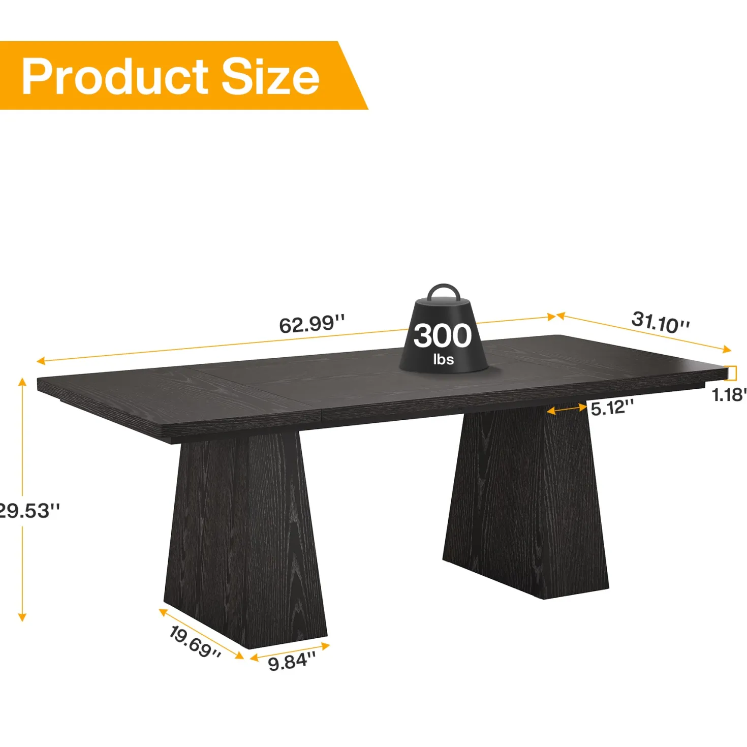 63" Modern Executive Desk, Large Office Computer Desk with Sturdy Double Pedestal