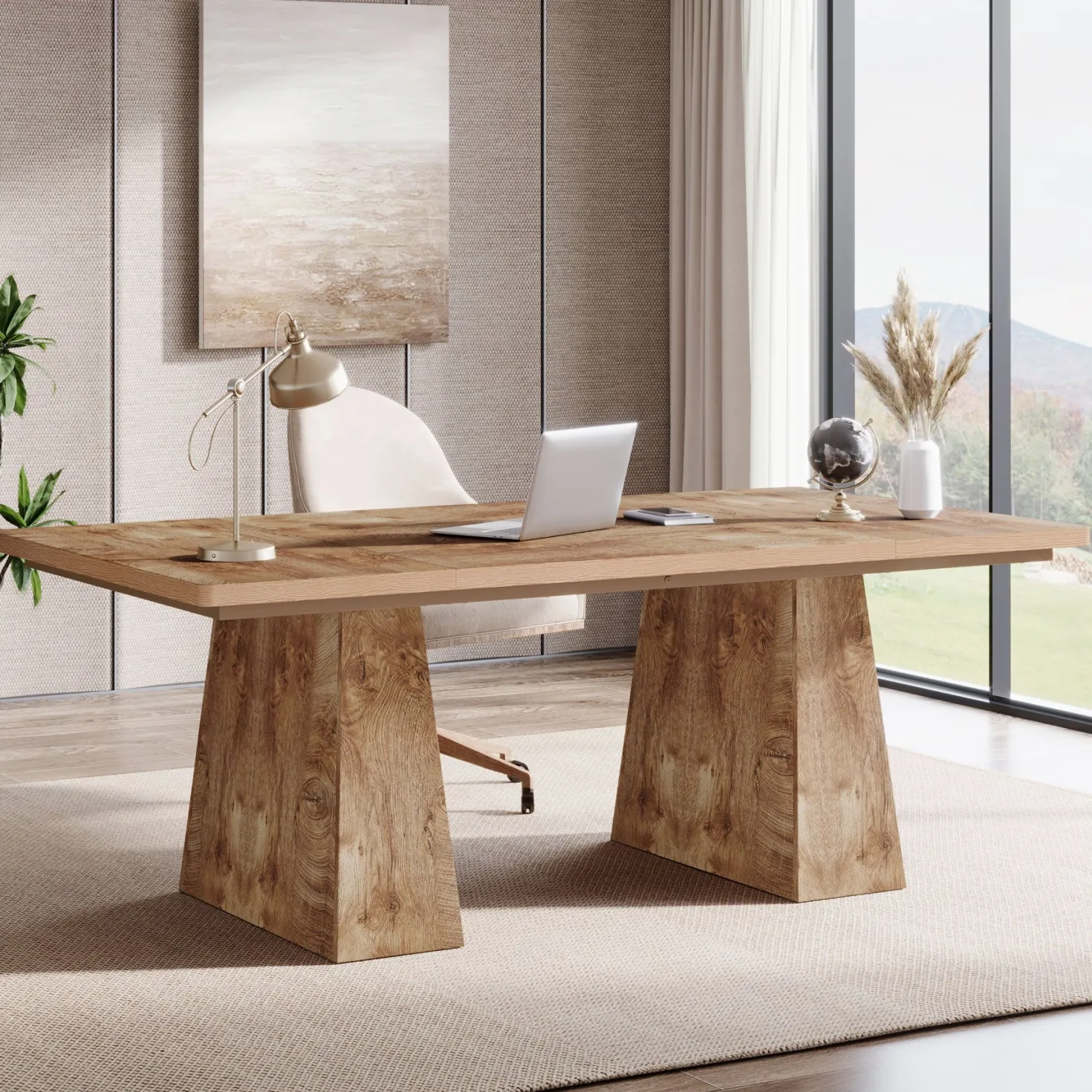 63" Modern Executive Desk, Large Office Computer Desk with Sturdy Double Pedestal