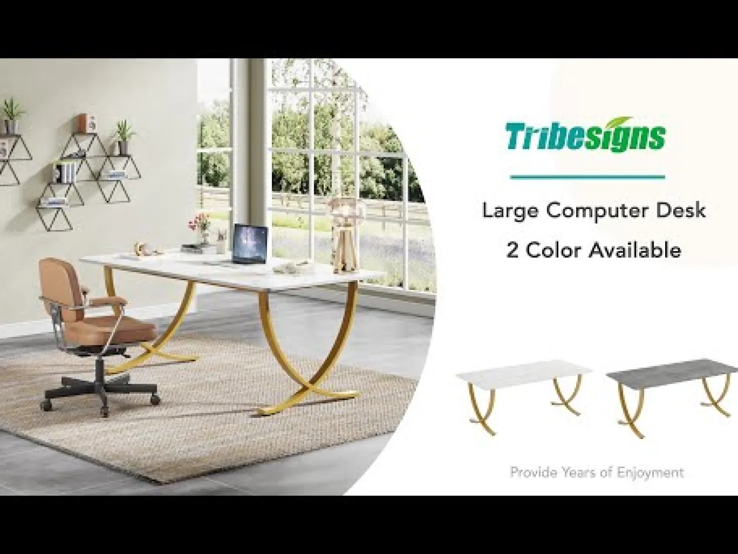 63" Modern Kitchen Table with Gold Metal Legs, Faux Marble Rectangular Dining Table