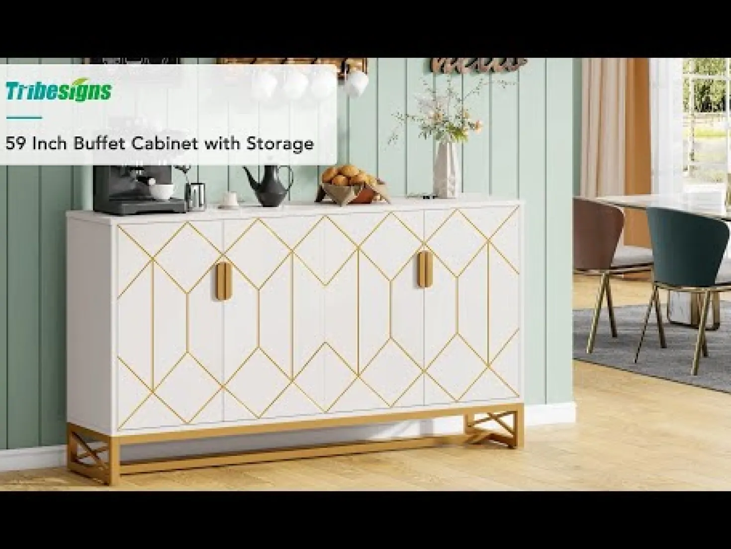 59" Modern Sideboard Buffet Kitchen Storage Cabinet with Doors