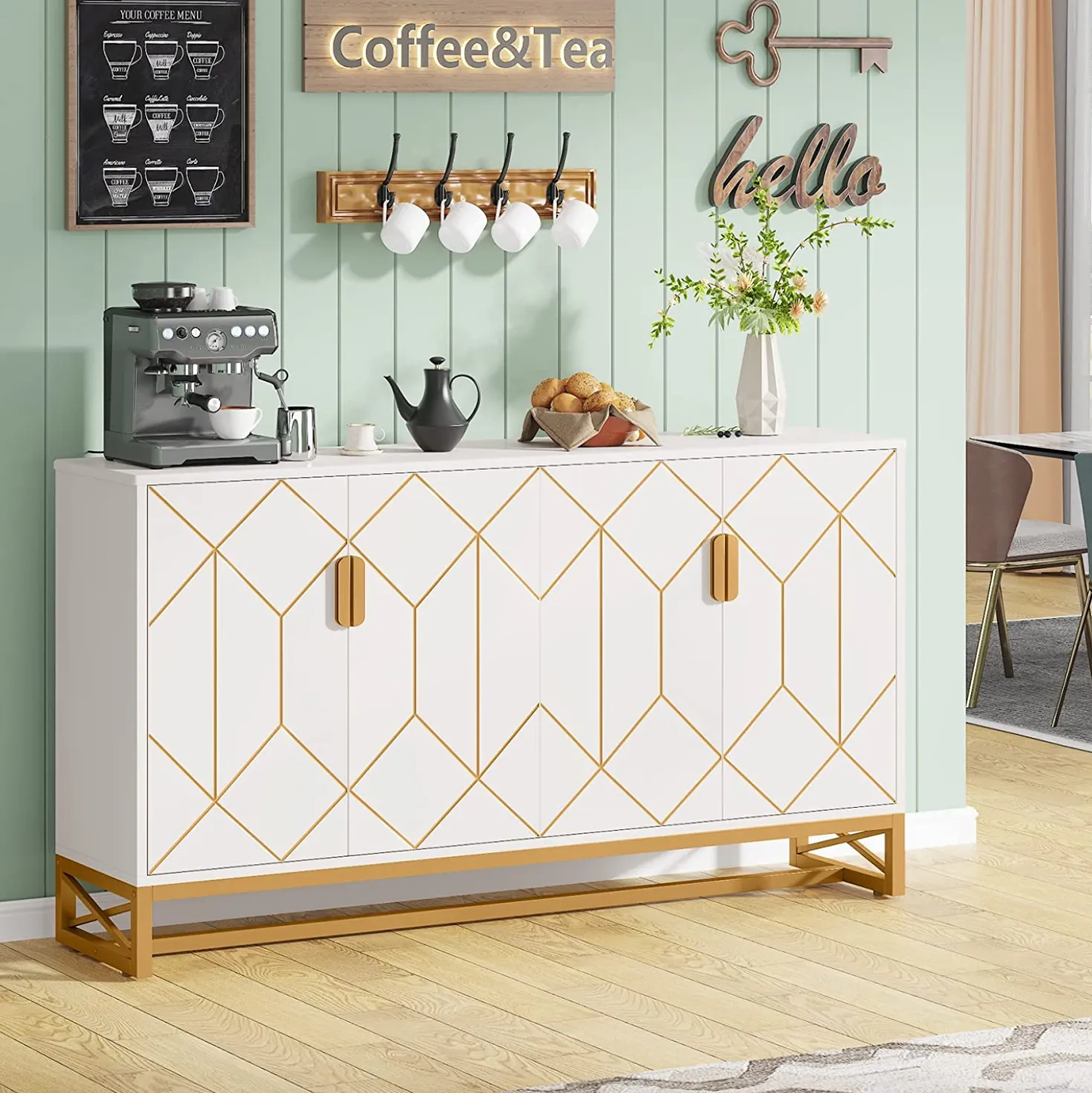 59" Modern Sideboard Buffet Kitchen Storage Cabinet with Doors