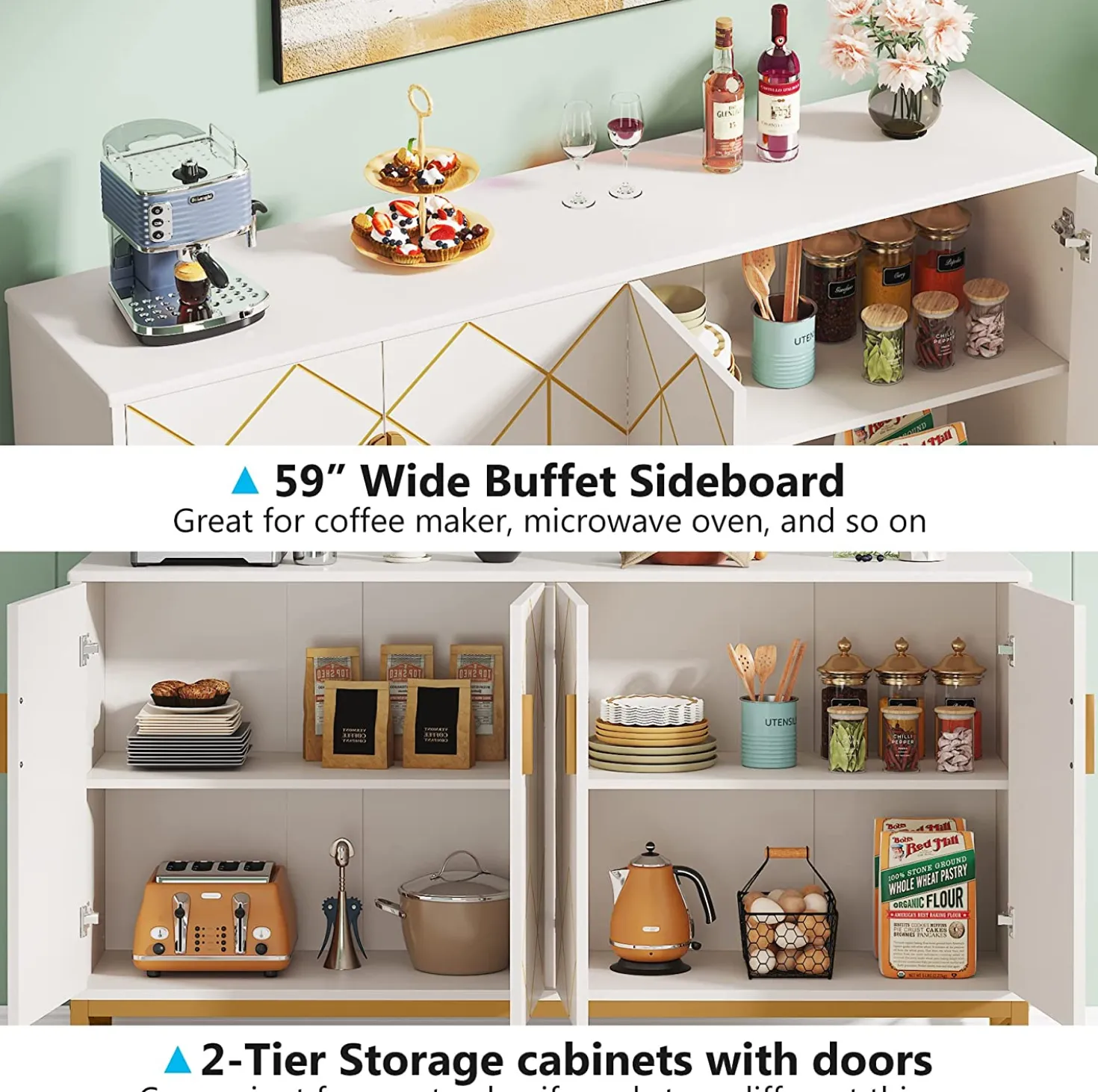 59" Modern Sideboard Buffet Kitchen Storage Cabinet with Doors