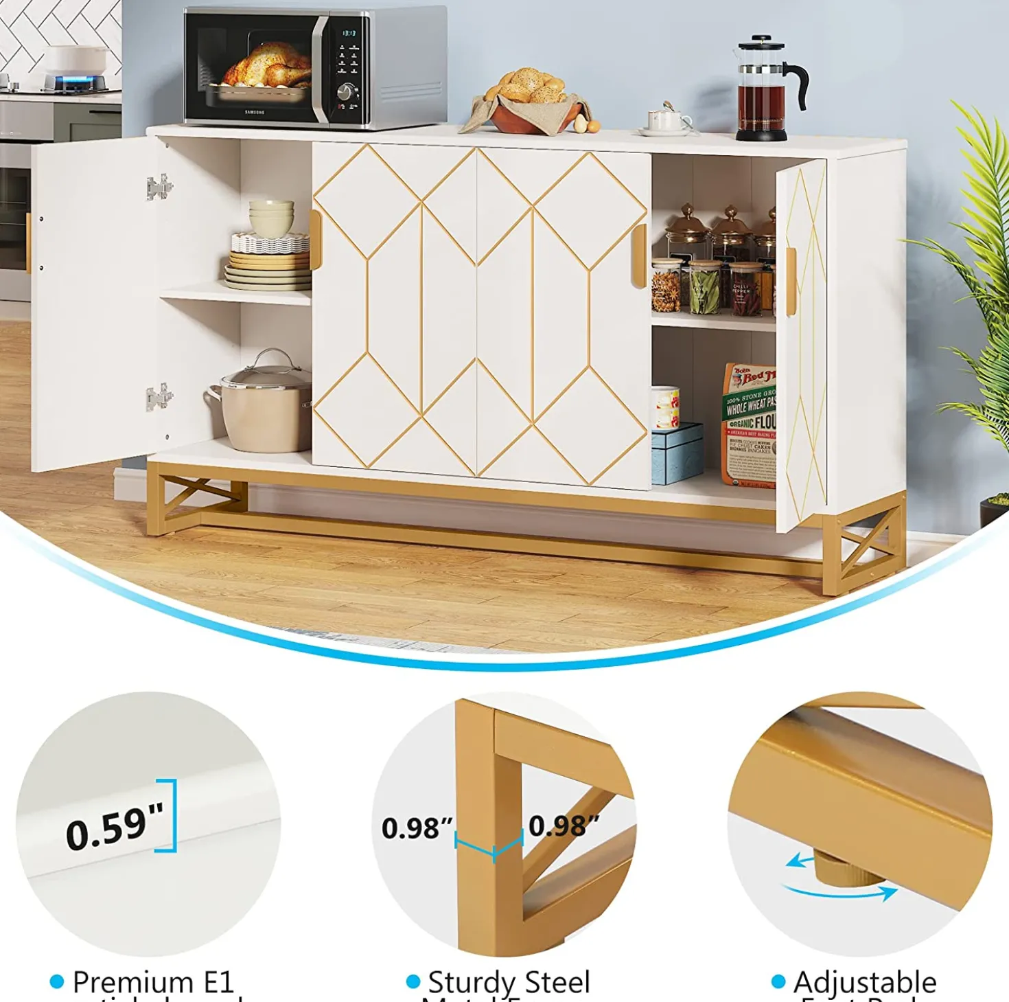 59" Modern Sideboard Buffet Kitchen Storage Cabinet with Doors