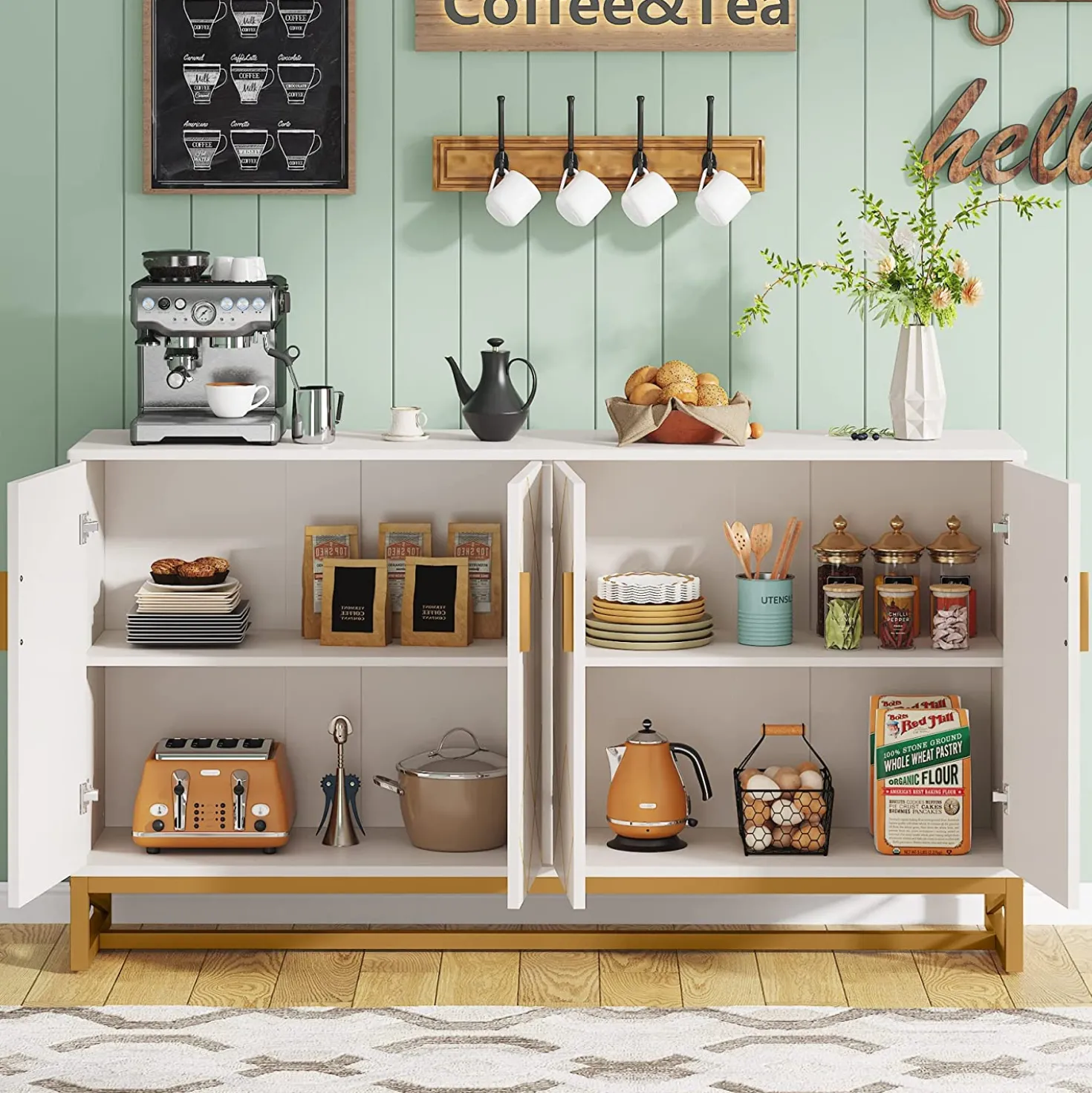 59" Modern Sideboard Buffet Kitchen Storage Cabinet with Doors