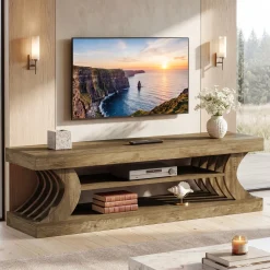 63" Modern TV Stand, C-Shaped 3-Tier Entertainment Center for 55/65/70 Inch TVs
