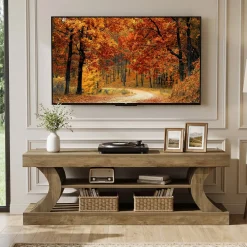 63" Modern TV Stand, C-Shaped 3-Tier Entertainment Center for 55/65/70 Inch TVs