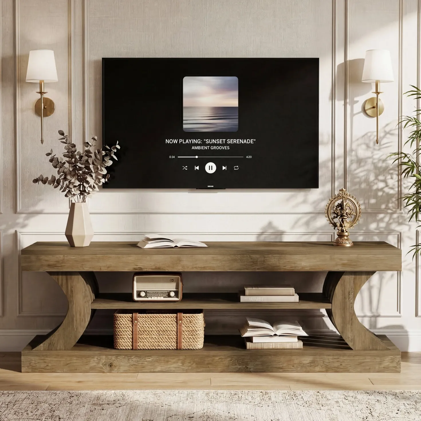 63" Modern TV Stand, C-Shaped 3-Tier Entertainment Center for 55/65/70 Inch TVs