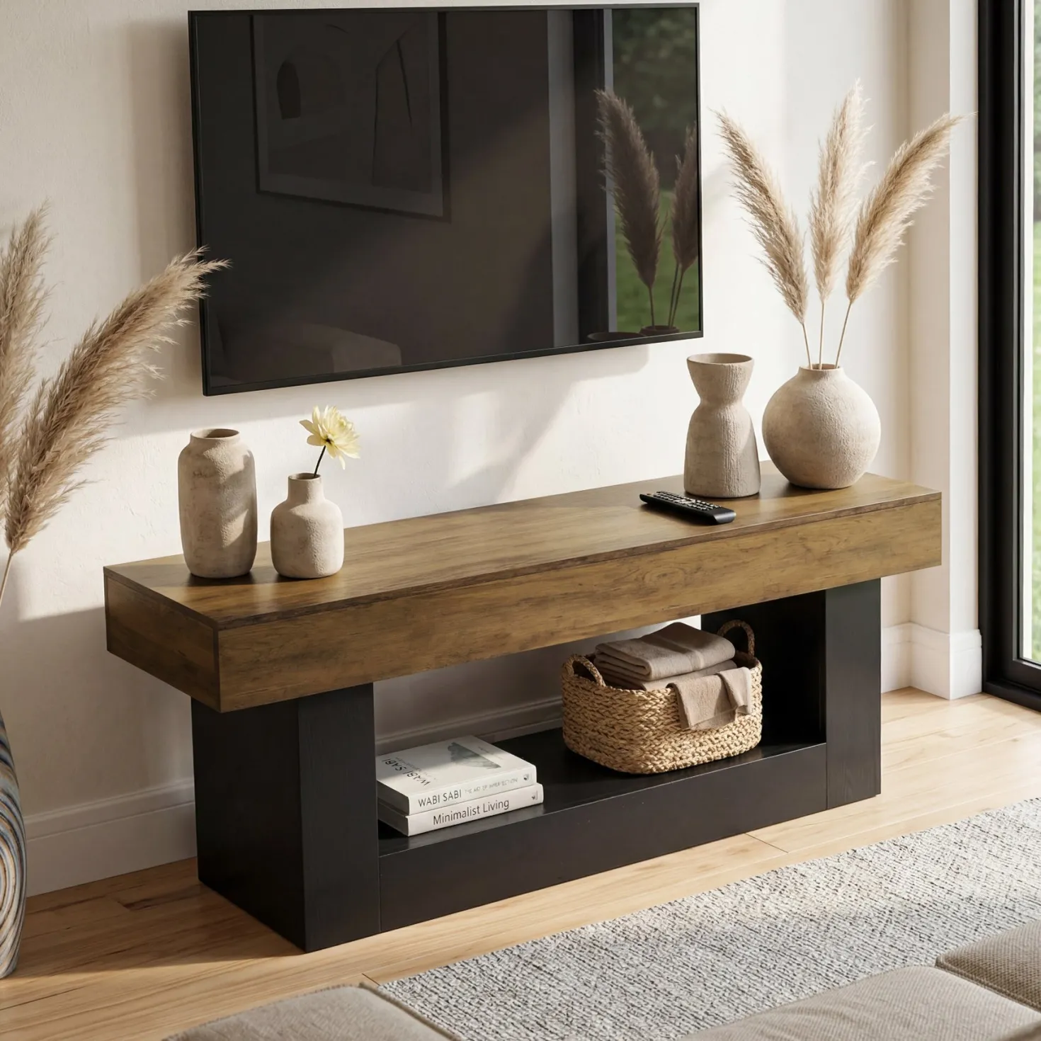 63" Modern TV Stand for TVs Up to 70 " Entertainment Center with U-Shaped Pedestal