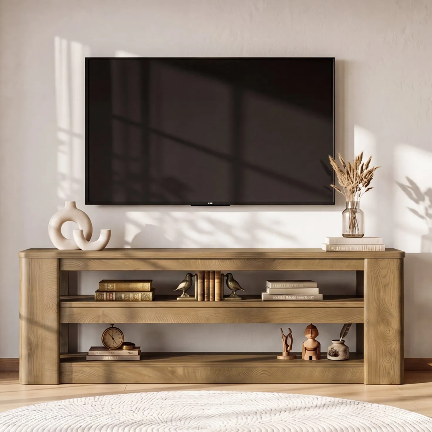 55" Modern TV Stand, 3-Tier Wooden Entertainment Center for TVs up to 60"