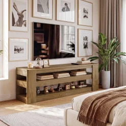 55" Modern TV Stand, 3-Tier Wooden Entertainment Center for TVs up to 60"