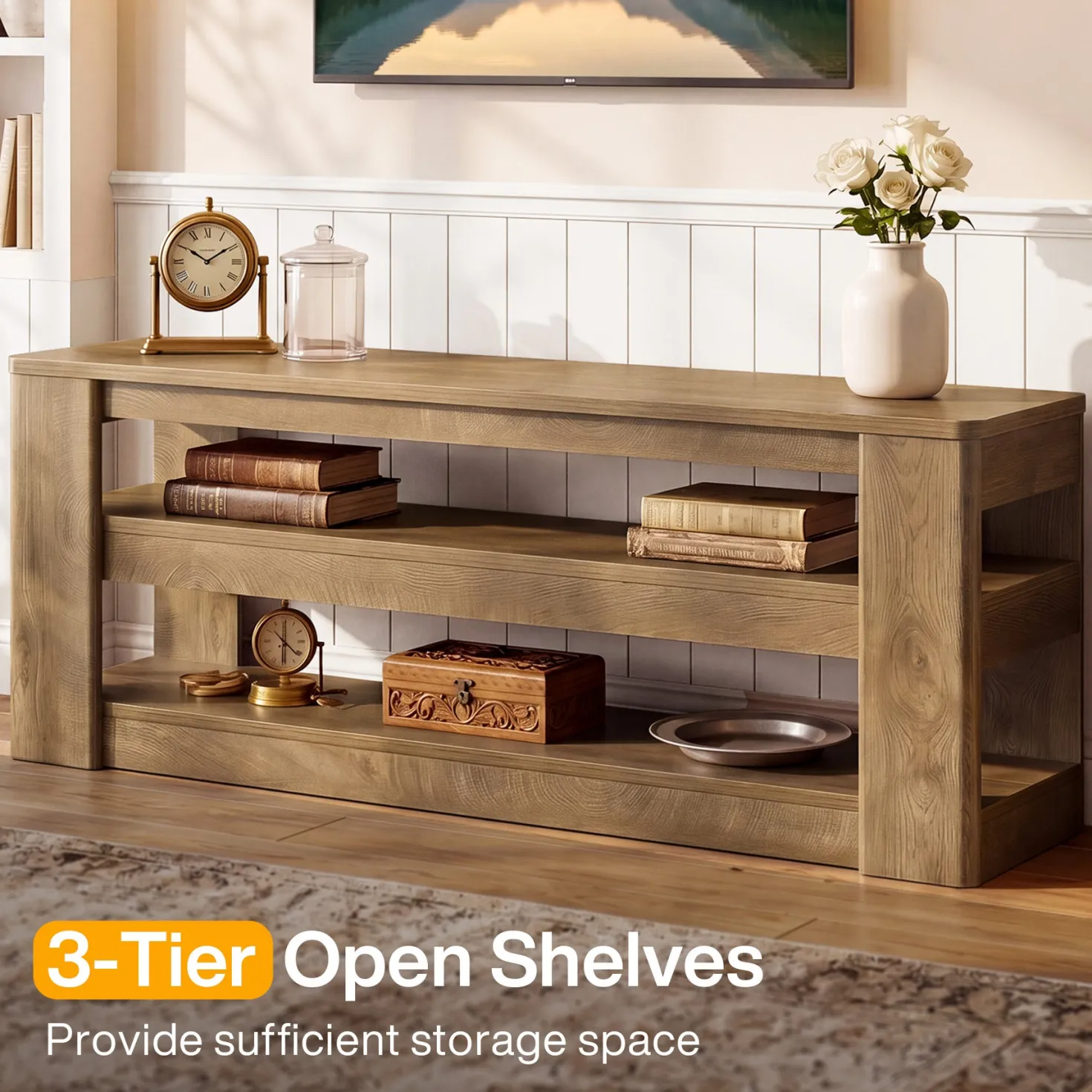 55" Modern TV Stand, 3-Tier Wooden Entertainment Center for TVs up to 60"