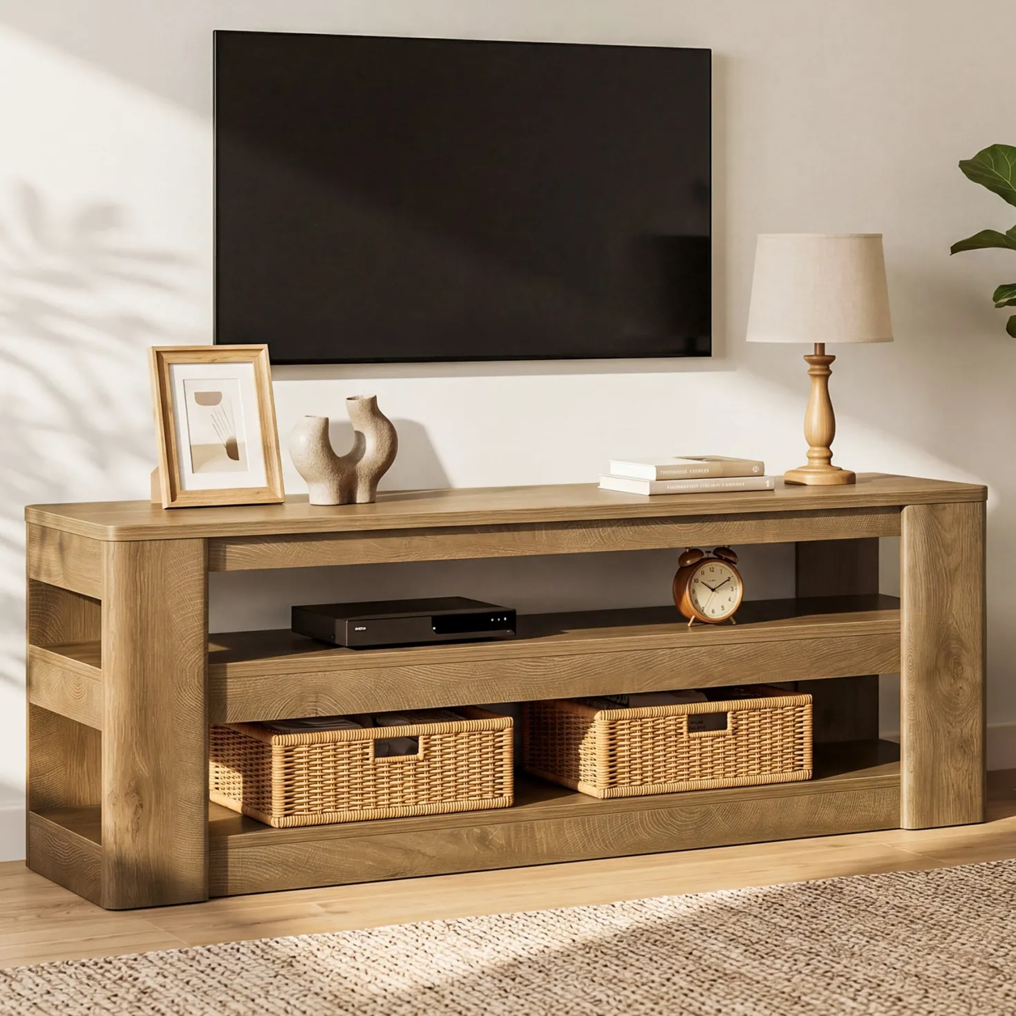 55" Modern TV Stand, 3-Tier Wooden Entertainment Center for TVs up to 60"