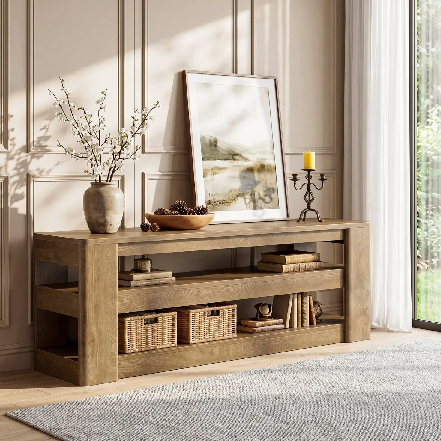 55" Modern TV Stand, 3-Tier Wooden Entertainment Center for TVs up to 60"