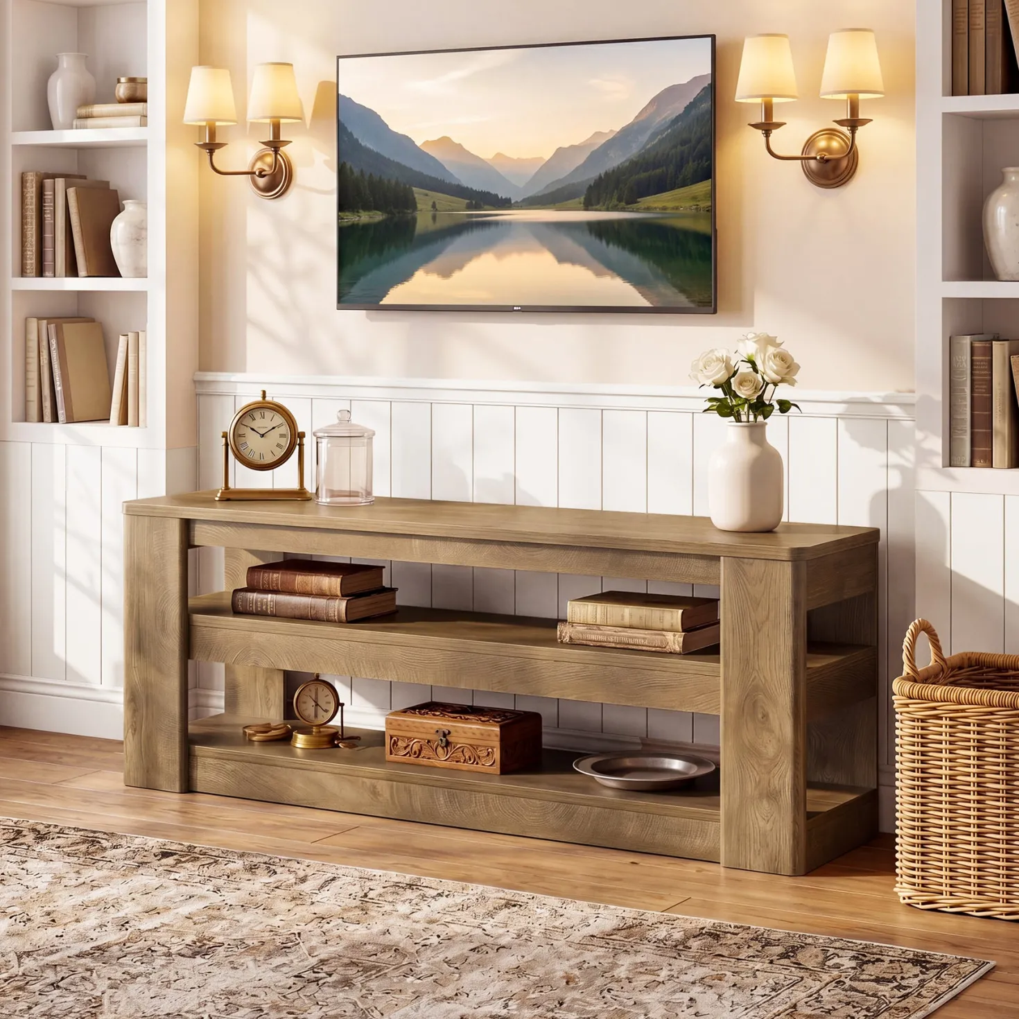 55" Modern TV Stand, 3-Tier Wooden Entertainment Center for TVs up to 60"