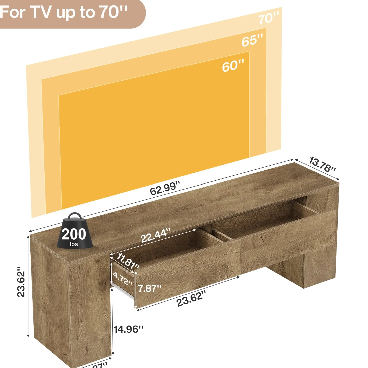 63" Modern TV Stand with Drawers, Entertainment Center for TVs up to 70 Inch