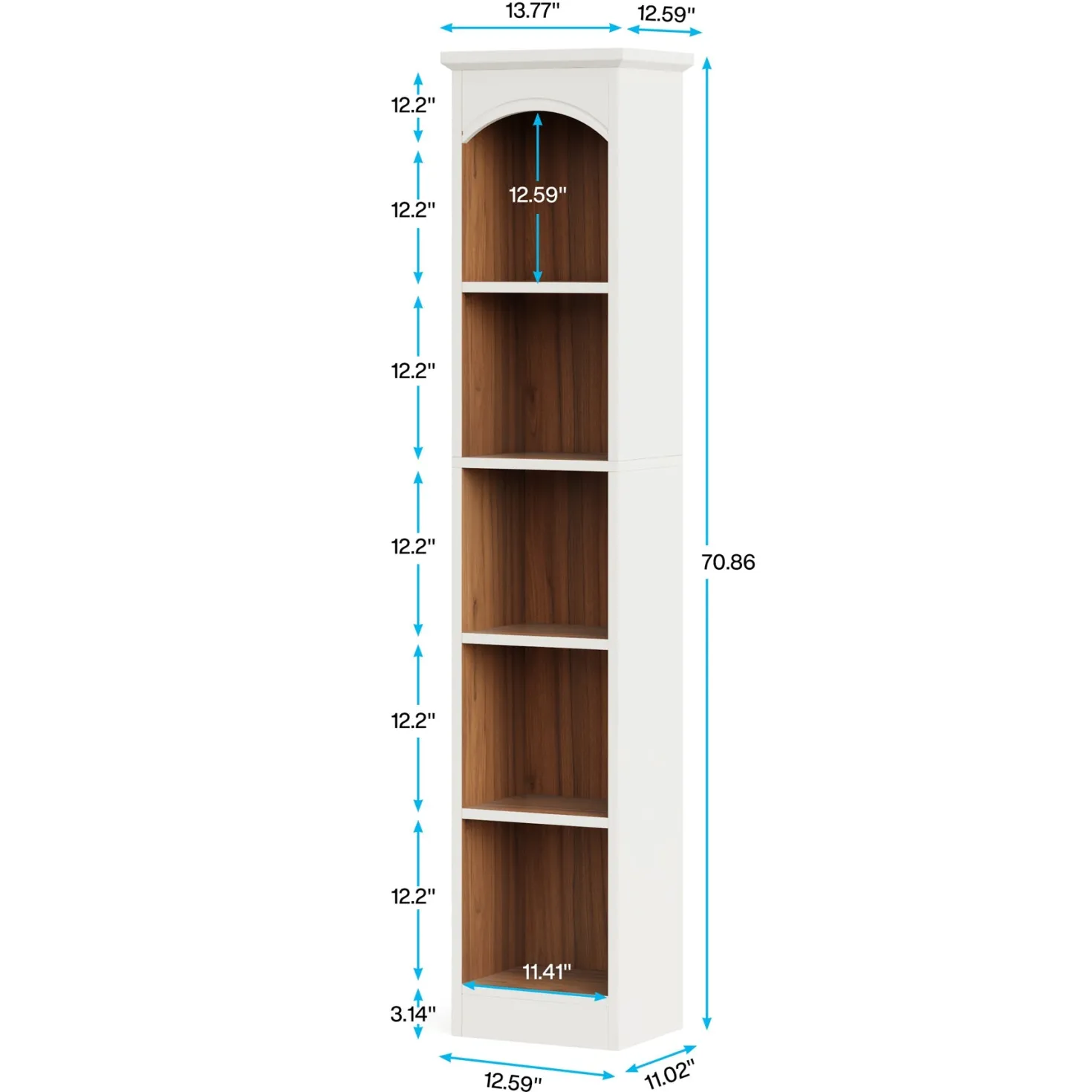 70.9" Narrow Bookcase, 5-Tier Cube Bookshelf Display Rack with Storage