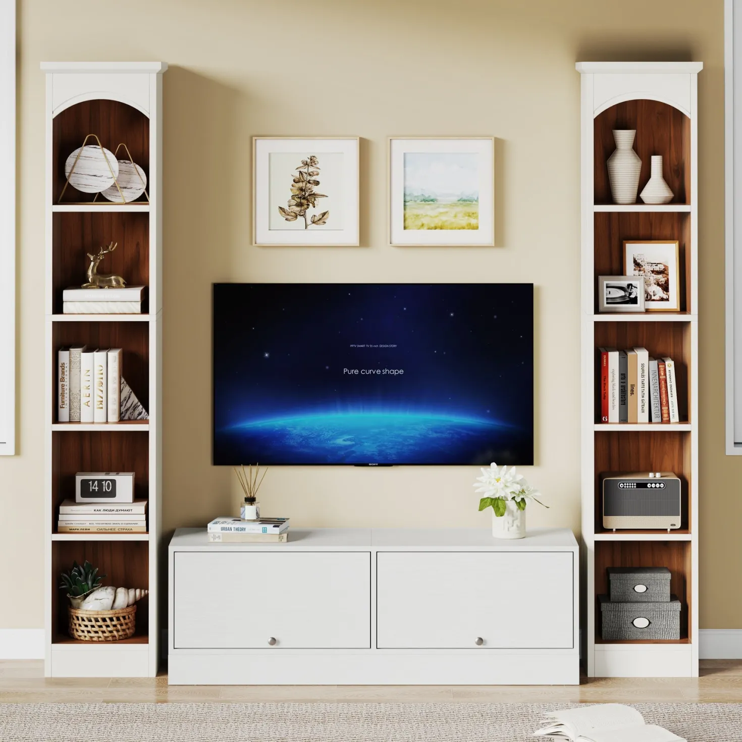 70.9" Narrow Bookcase, 5-Tier Cube Bookshelf Display Rack with Storage