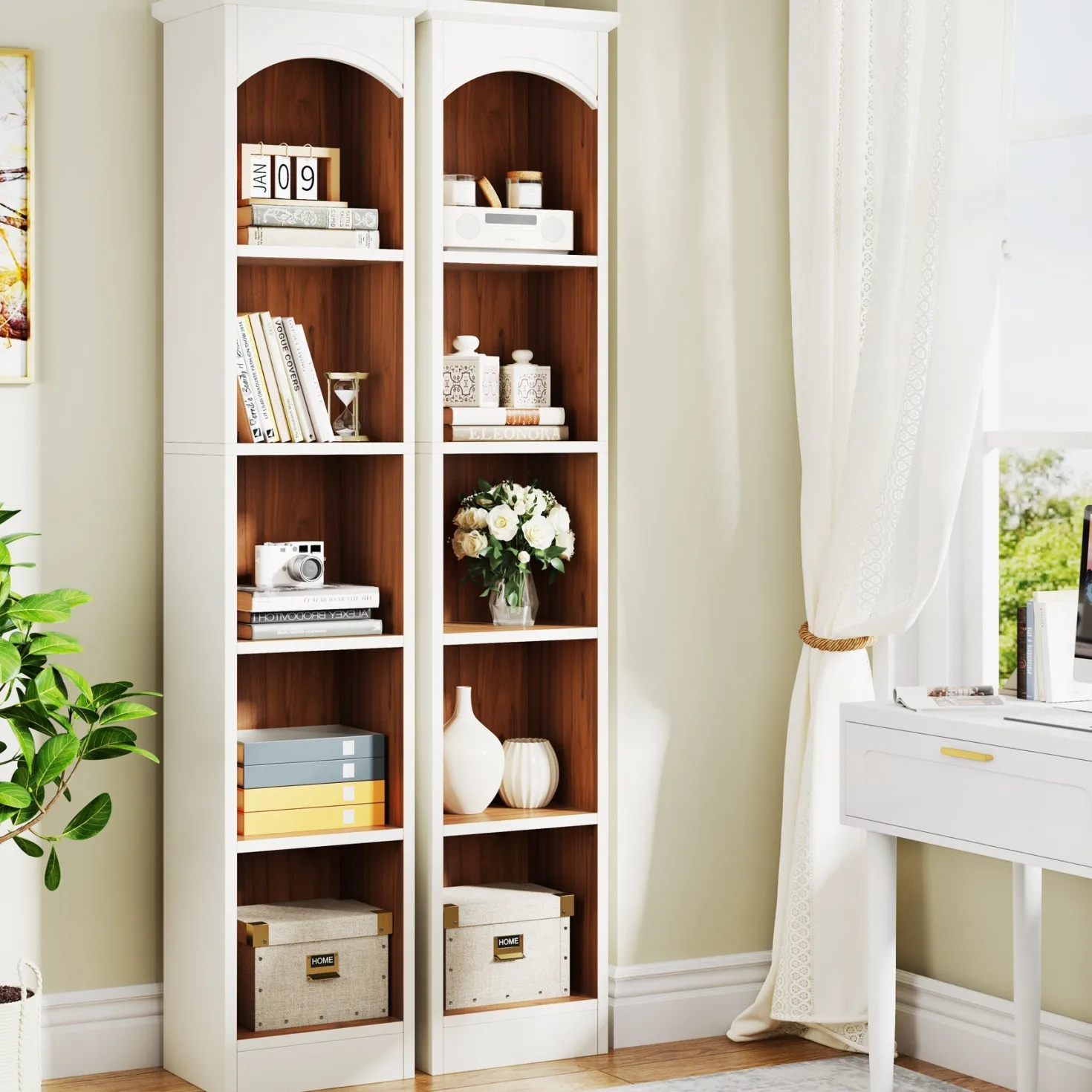 70.9" Narrow Bookcase, 5-Tier Cube Bookshelf Display Rack with Storage