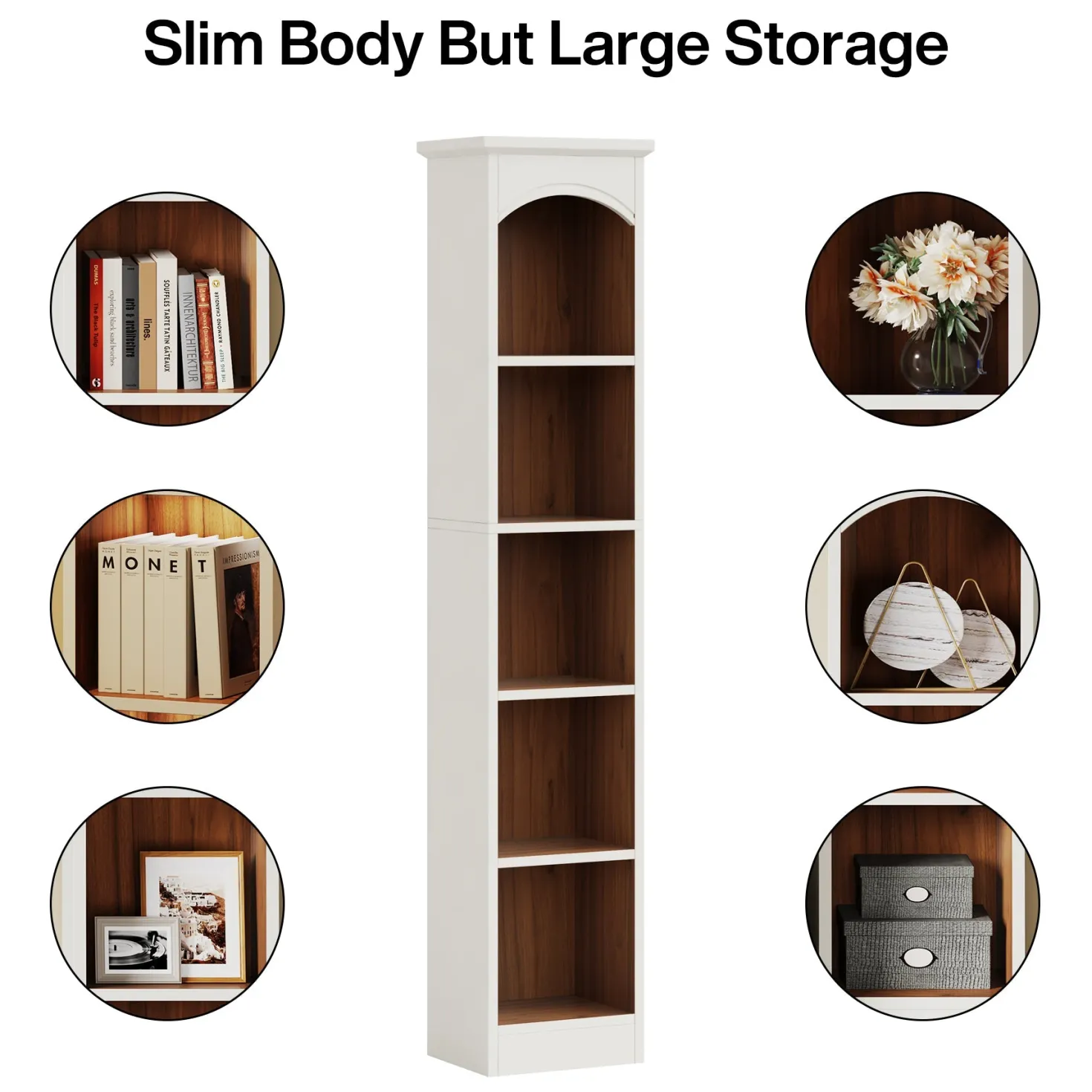 70.9" Narrow Bookcase, 5-Tier Cube Bookshelf Display Rack with Storage
