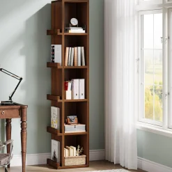 70.9" Narrow Bookcase, 5-Tier Slim Cube Bookshelf with Side Storage