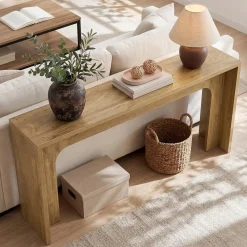 63" Narrow Console Table, Modern Minimalist Wood Entryway Table with Sturdy Base for Hallway & Behind Sofa