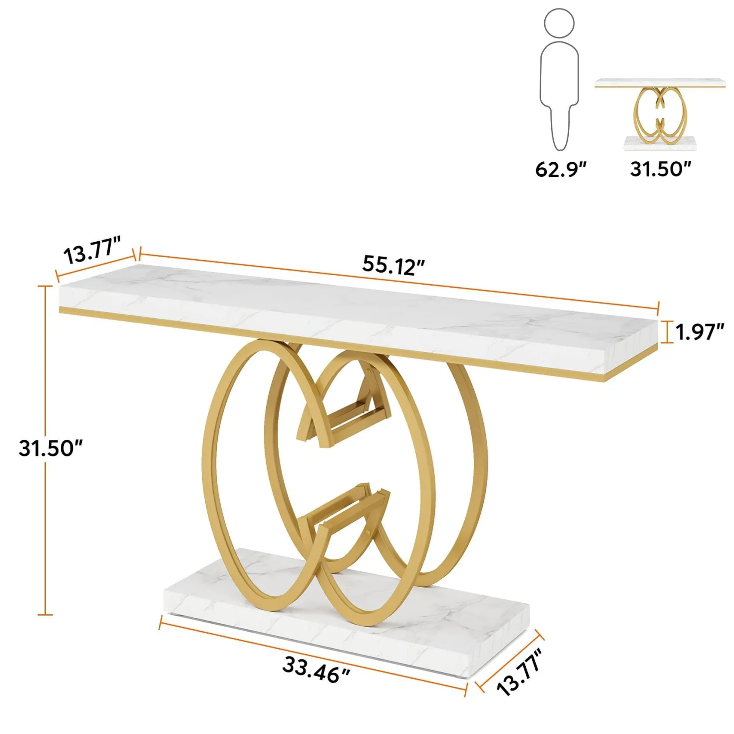55" Narrow Console Table, Modern Sofa Accent Table for Hallway
