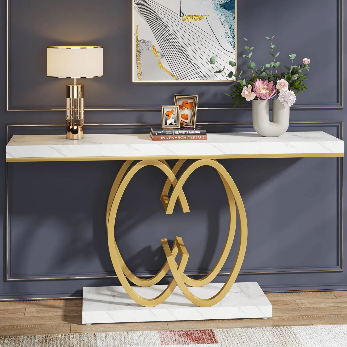 55" Narrow Console Table, Modern Sofa Accent Table for Hallway