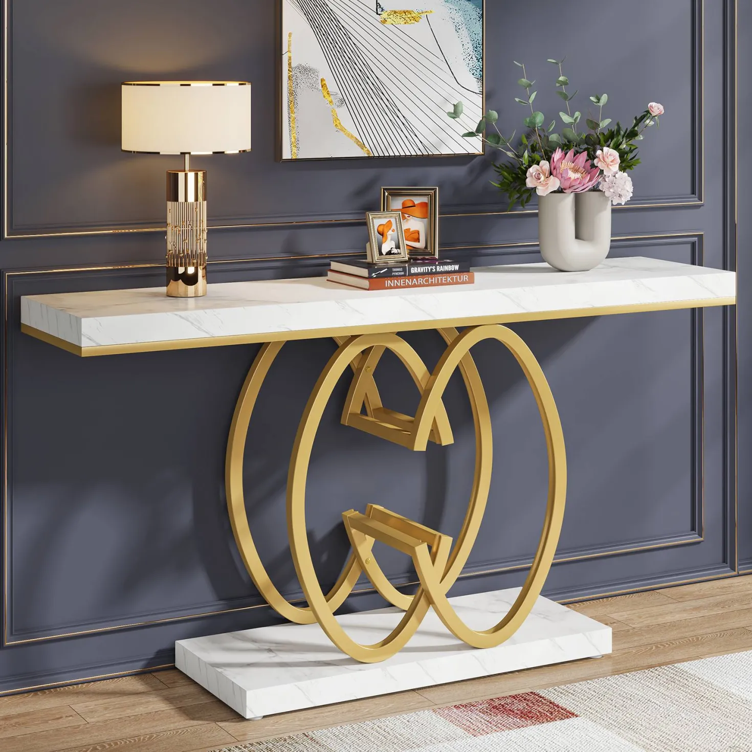 55" Narrow Console Table, Modern Sofa Accent Table for Hallway