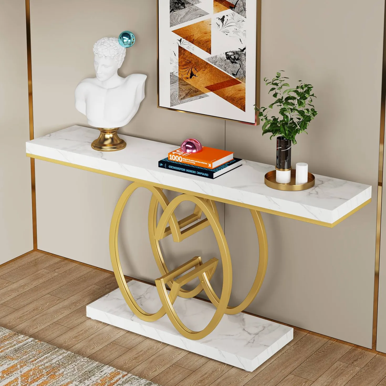 55" Narrow Console Table, Modern Sofa Accent Table for Hallway