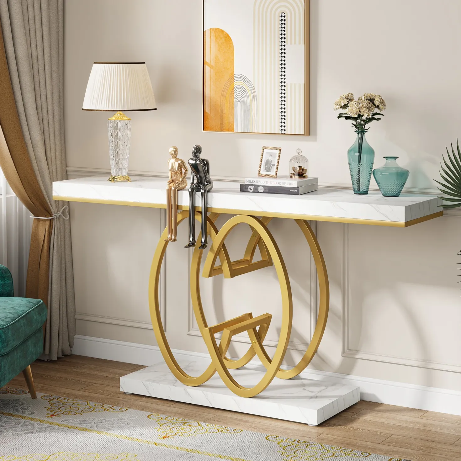 55" Narrow Console Table, Modern Sofa Accent Table for Hallway