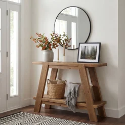 43" Narrow Console Table, 2-Tier Solid Wood Sofa Entryway Table