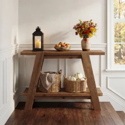 43" Narrow Console Table, 2-Tier Solid Wood Sofa Entryway Table