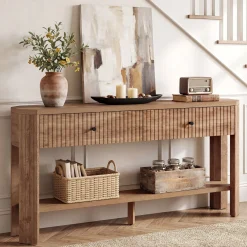 59" Narrow Console Table with 2 Drawers, Entryway Sofa Table with Storage Shelf for Hallway & Living Room