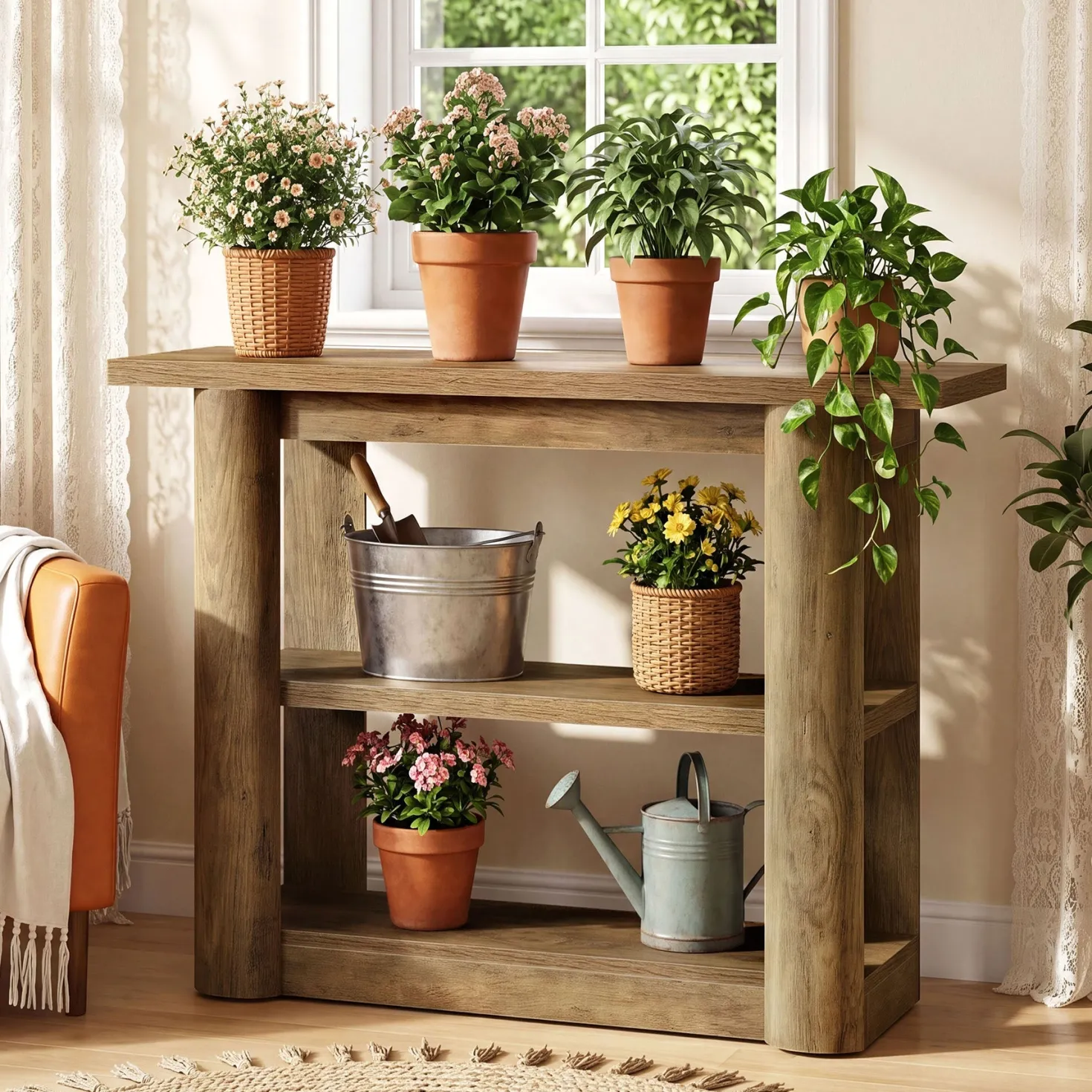 47" Narrow Console Table with Shelves, 3-Tier Entryway Sofa Table with Thick Frame for Hallway & Living Room