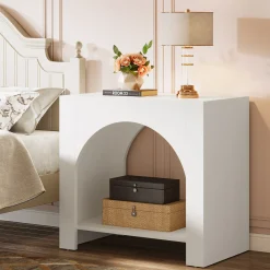 27" Nightstand, Farmhouse Bedside Table with Storage