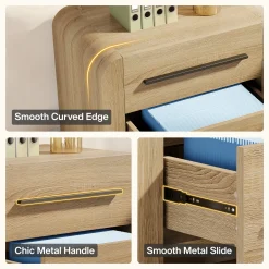 27.55" Nightstand with 2 Drawers, Modern Curved Bedside Table with Storage