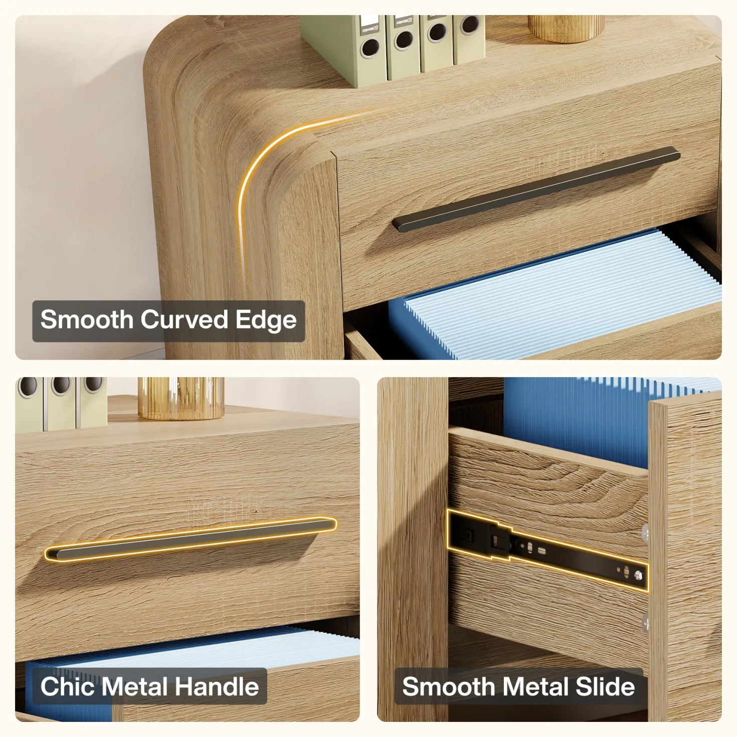 27.55" Nightstand with 2 Drawers, Modern Curved Bedside Table with Storage
