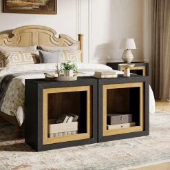 23.6" Nightstand, Wooden Cube Bedside Table with Frame-Inspired Design