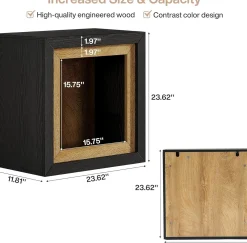 23.6" Nightstand, Wooden Cube Bedside Table with Frame-Inspired Design