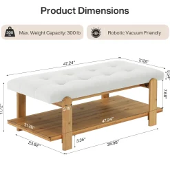 47.24" Ottoman Coffee Table, Rectangle Large Footrest Ottoman with Solid Frame and Storage Shelf