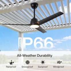 52" Outdoor Ceiling Fans with Lights and Remote, IP66 Waterproof Ceiling Fan With 2 Downrods