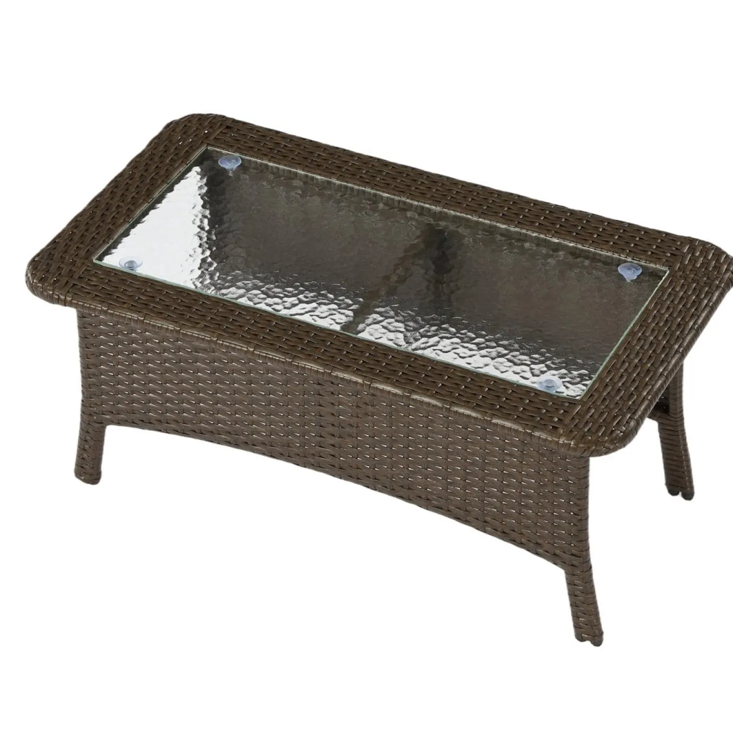 35.4" Outdoor Coffee Table, Rectangular Wicker Center Table With Glass Top