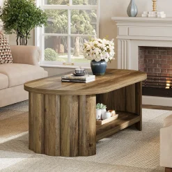 47.24" Oval Coffee Table, 2-Tier Accent Center Table with Storage Shelf for Living Room
