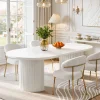 63" Oval Dining Table For 4-6, Modern Kitchen Table With Fluted Wooden Base