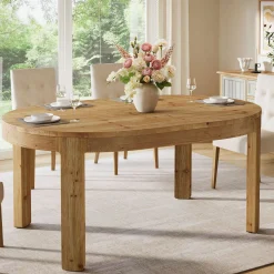 55" Oval Dining Table, Solid Wood Kitchen Dinner Table for 4 People