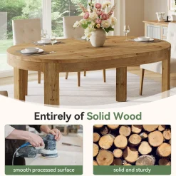 55" Oval Dining Table, Solid Wood Kitchen Dinner Table for 4 People